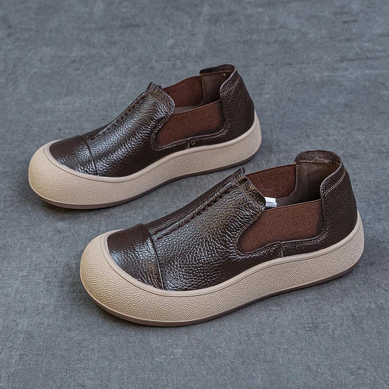 SaneShoppe-Jiany Women's Cowhide Flat Shoes, Retro Simple Style, Casual Sports Shoes