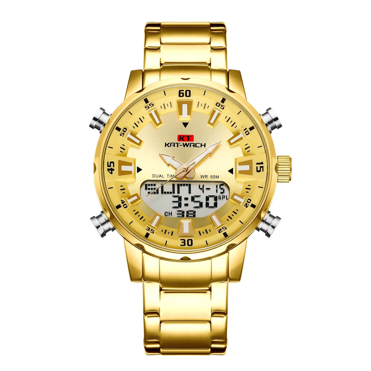 SaneShoppe-Golden Mens Quartz Chronograph Watch - Luxury Waterproof Wristwatch