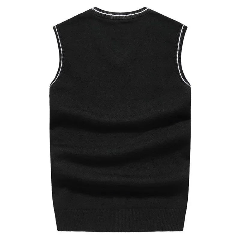 SaneShoppe - Knitted Sweaters for Men Sleeveless Vest Man Clothes Plaid Business V Neck Waistcoat Tops Y2k Vintage X High Quality Replica Fun