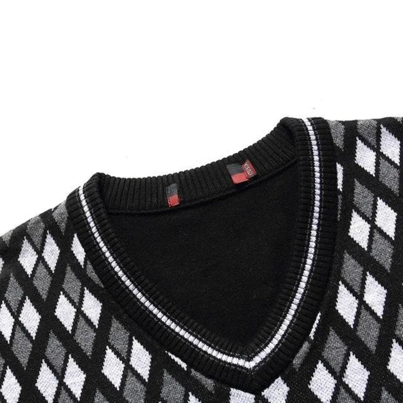SaneShoppe - Knitted Sweaters for Men Sleeveless Vest Man Clothes Plaid Business V Neck Waistcoat Tops Y2k Vintage X High Quality Replica Fun