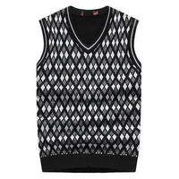 SaneShoppe - Knitted Sweaters for Men Sleeveless Vest Man Clothes Plaid Business V Neck Waistcoat Tops Y2k Vintage X High Quality Replica Fun