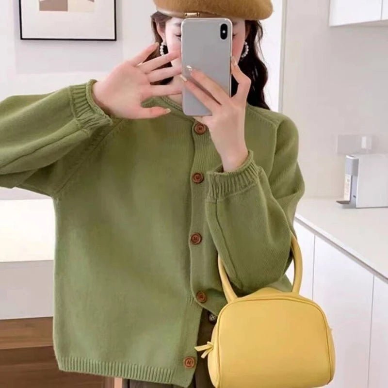 SaneShoppe - Korean Fashion O Neck Long Sleeve Cardigan Sweater Women Loose Knitted Jackets Casual Simple Retro Buttons Autumn Winter Coats
