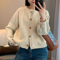 SaneShoppe - Korean Fashion O Neck Long Sleeve Cardigan Sweater Women Loose Knitted Jackets Casual Simple Retro Buttons Autumn Winter Coats