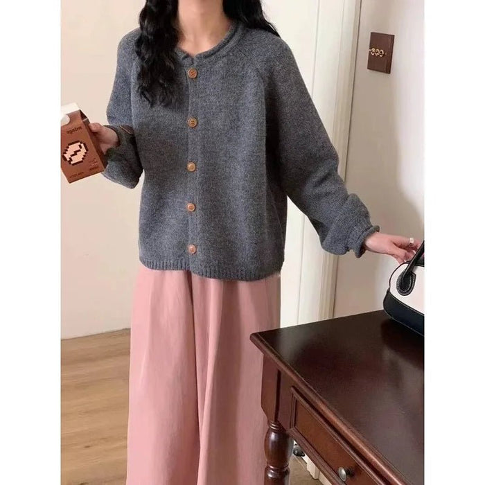 SaneShoppe - Korean Fashion O Neck Long Sleeve Cardigan Sweater Women Loose Knitted Jackets Casual Simple Retro Buttons Autumn Winter Coats