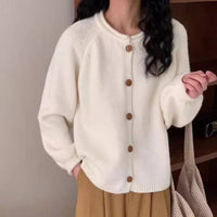 SaneShoppe - Korean Fashion O Neck Long Sleeve Cardigan Sweater Women Loose Knitted Jackets Casual Simple Retro Buttons Autumn Winter Coats