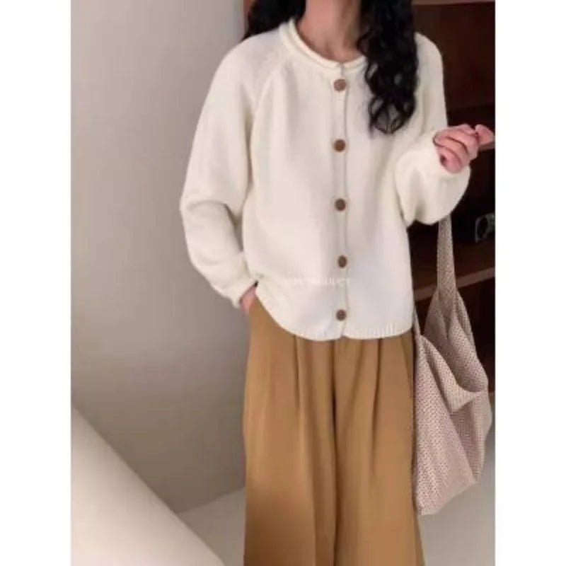 SaneShoppe - Korean Fashion O Neck Long Sleeve Cardigan Sweater Women Loose Knitted Jackets Casual Simple Retro Buttons Autumn Winter Coats
