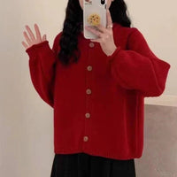 SaneShoppe - Korean Fashion O Neck Long Sleeve Cardigan Sweater Women Loose Knitted Jackets Casual Simple Retro Buttons Autumn Winter Coats