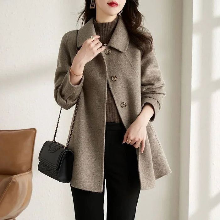 SaneShoppe - Korean Style Elegant High End Autumn Winter New Coat Medium Length Slimming Doll Collar Small Size Woolen Jacket for Women