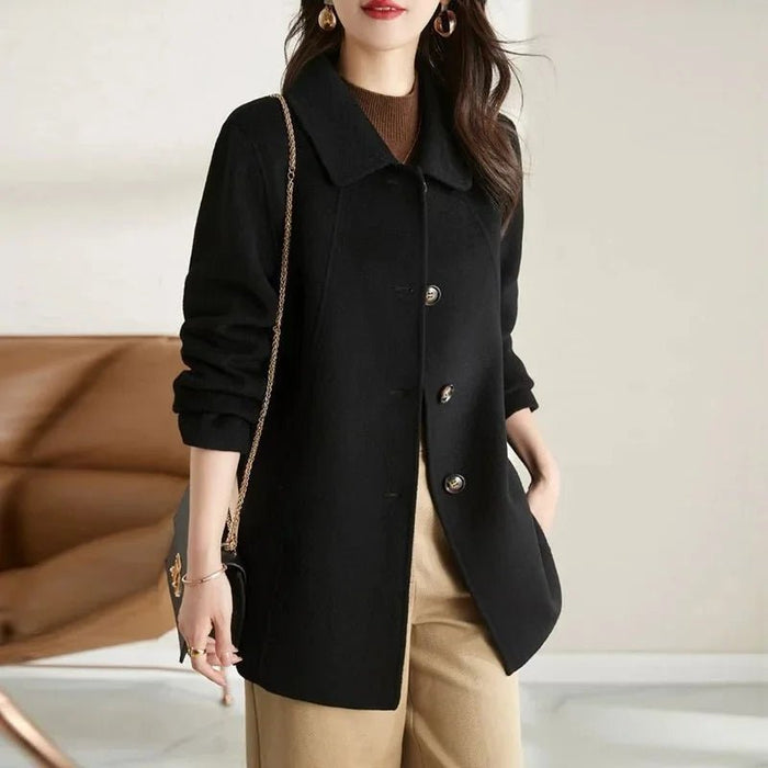 SaneShoppe - Korean Style Elegant High End Autumn Winter New Coat Medium Length Slimming Doll Collar Small Size Woolen Jacket for Women