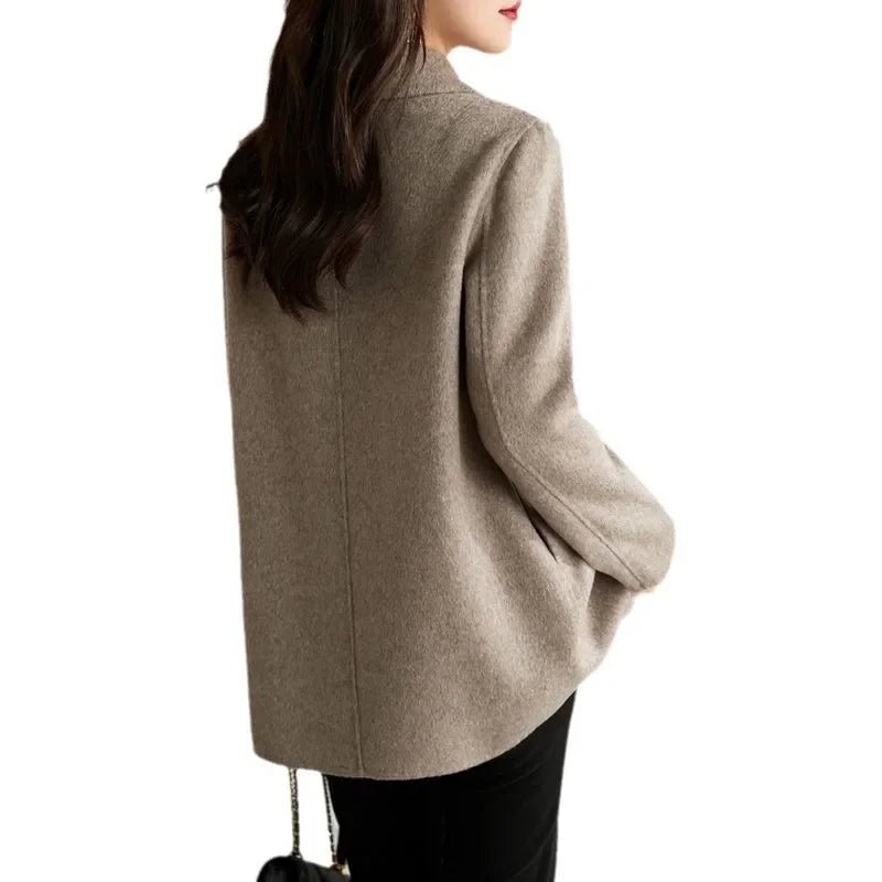 SaneShoppe - Korean Style Elegant High End Autumn Winter New Coat Medium Length Slimming Doll Collar Small Size Woolen Jacket for Women