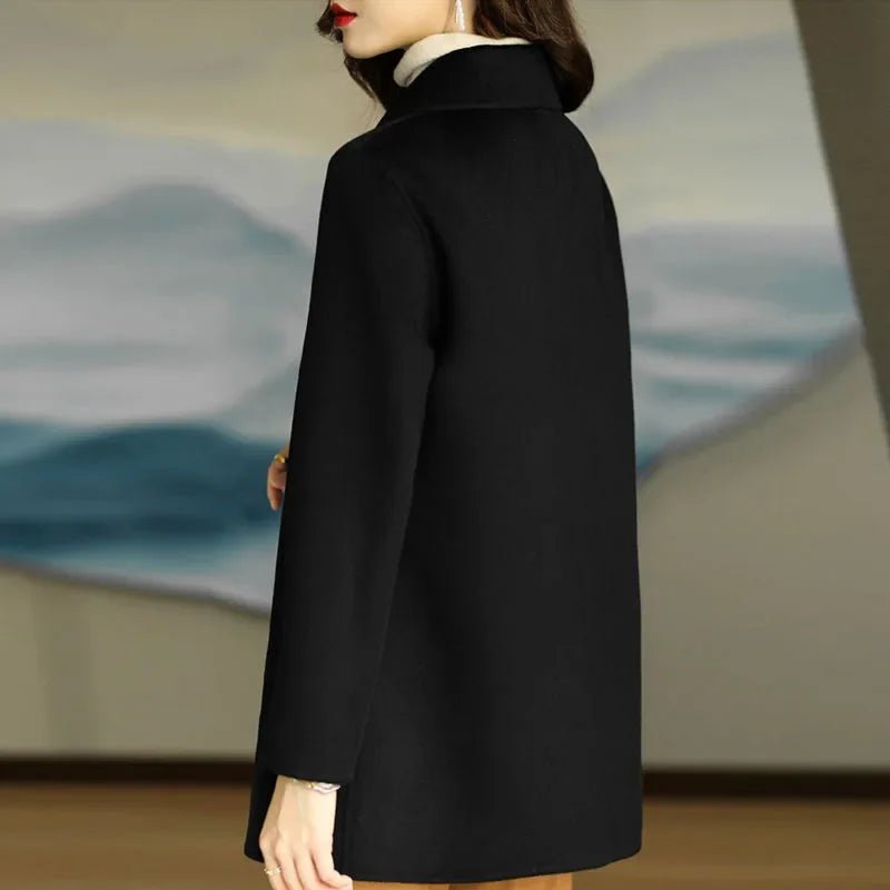 SaneShoppe - Korean Style Elegant High End Autumn Winter New Coat Medium Length Slimming Doll Collar Small Size Woolen Jacket for Women