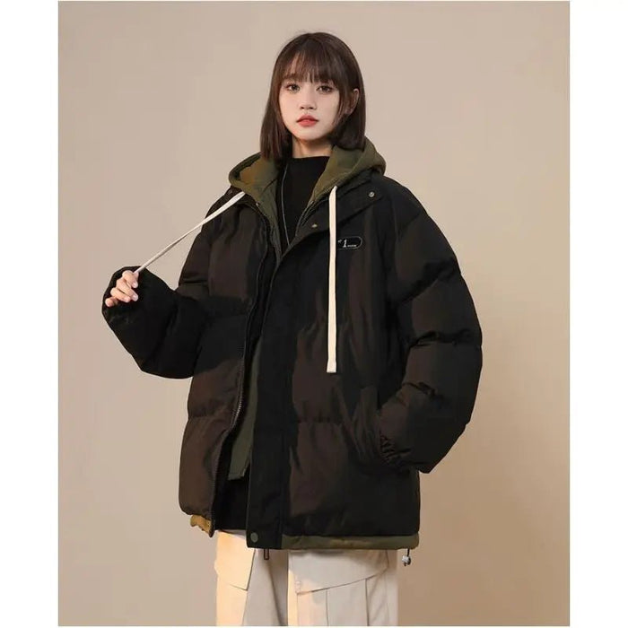 SaneShoppe - Korean Version New Fashion Letter Patch Fake Two Piece Cotton - padded Jacket Y2K Harajuku Vintage Thick Bread Loose Student Coats