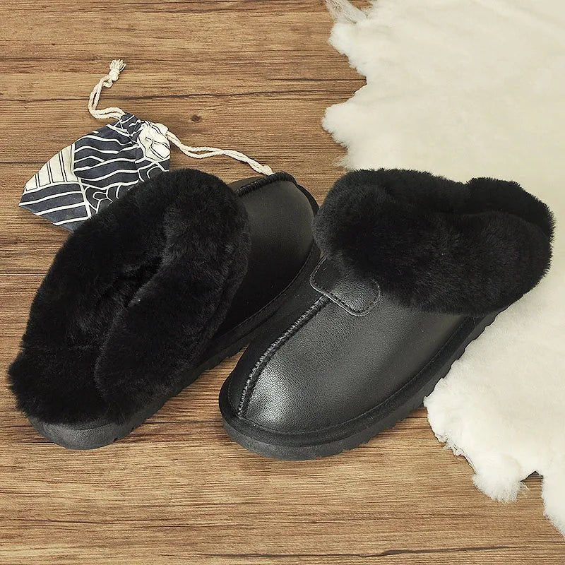 SaneShoppe-KZZO Sheepskin Fur Slippers | Cozy Indoor Winter Shoes for Women
