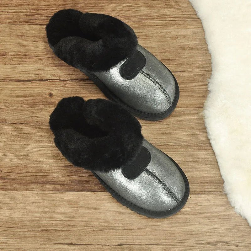 SaneShoppe-KZZO Sheepskin Fur Slippers | Cozy Indoor Winter Shoes for Women