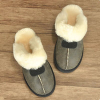 SaneShoppe-KZZO Sheepskin Fur Slippers | Cozy Indoor Winter Shoes for Women