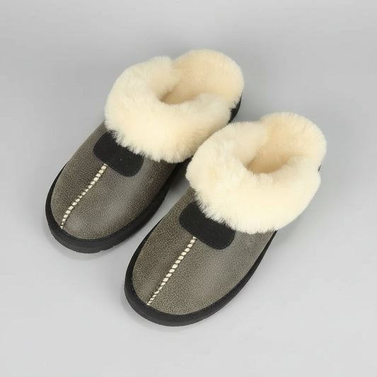 SaneShoppe-KZZO Sheepskin Fur Slippers | Cozy Indoor Winter Shoes for Women