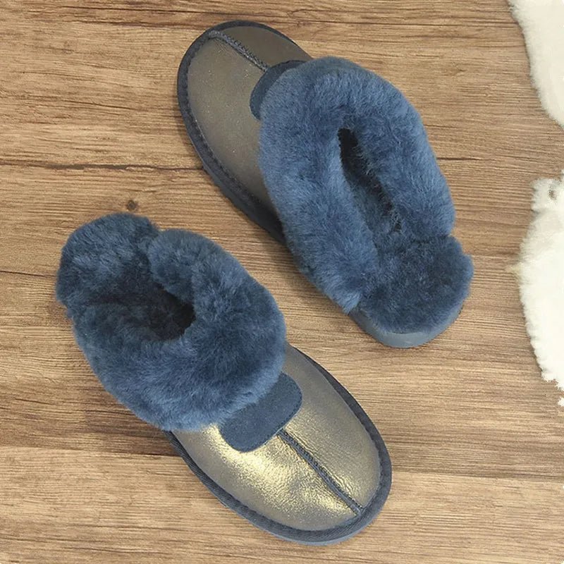 SaneShoppe-KZZO Sheepskin Fur Slippers | Cozy Indoor Winter Shoes for Women