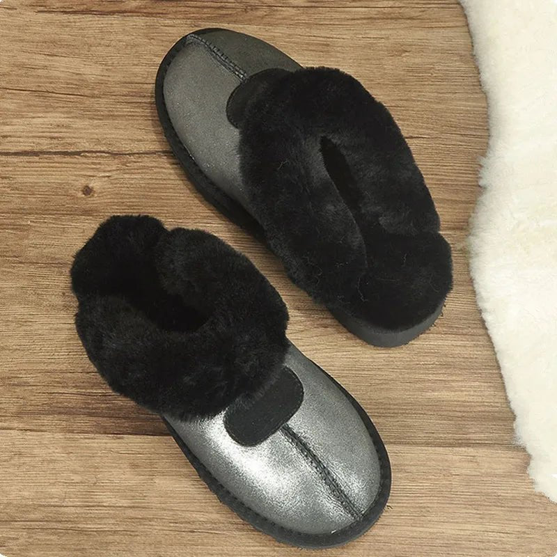 SaneShoppe-KZZO Sheepskin Fur Slippers | Cozy Indoor Winter Shoes for Women