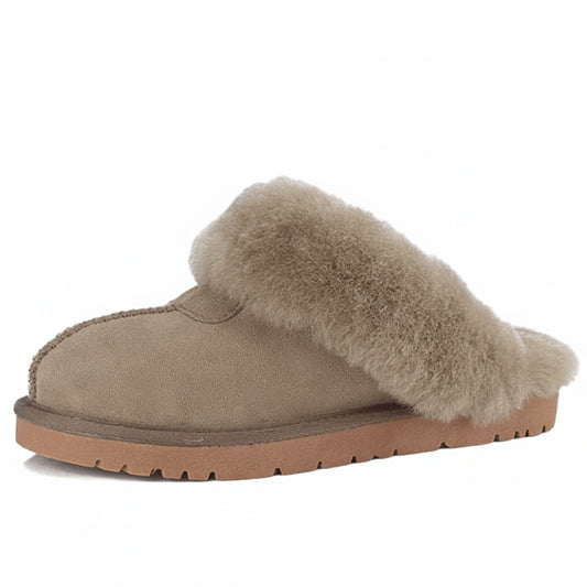 SaneShoppe - KZZO Fashion Natural Sheepskin Leather Slippers For Men Winter Warm Indoor Fur Slippers Soft Wool Lady Home Shoes Non - slip