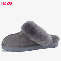 SaneShoppe - KZZO Fashion Natural Sheepskin Leather Slippers For Men Winter Warm Indoor Fur Slippers Soft Wool Lady Home Shoes Non - slip