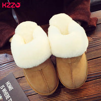 SaneShoppe - KZZO Fashion Natural Sheepskin Leather Slippers For Men Winter Warm Indoor Fur Slippers Soft Wool Lady Home Shoes Non - slip