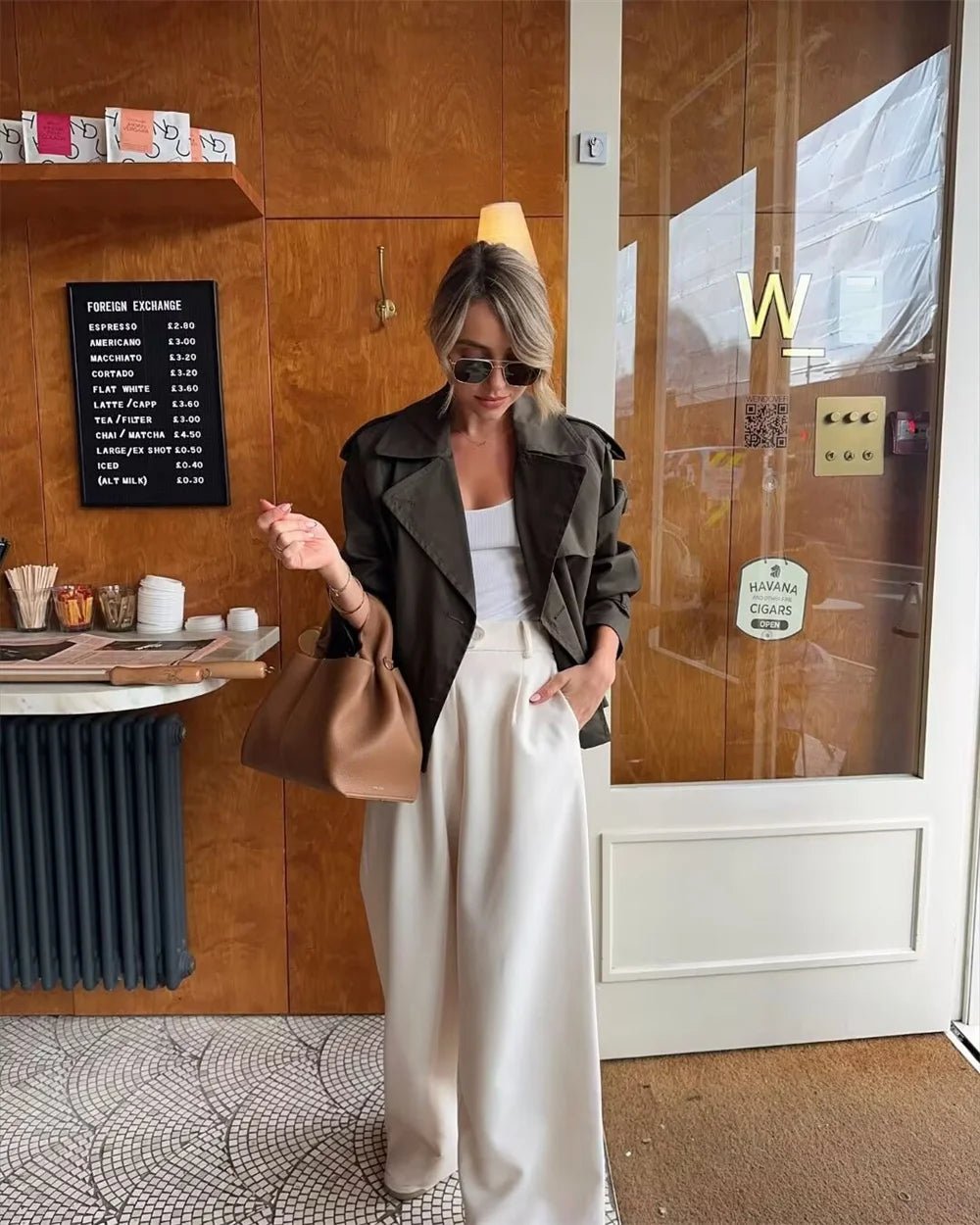 SaneShoppe - Ladies Vintage Cropped Trench Spring Autumn Jacket Women Streetwear Double Breasted Long Sleeve Top Female Chic Coat Outfits