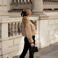 SaneShoppe - Ladies Vintage Cropped Trench Spring Autumn Jacket Women Streetwear Double Breasted Long Sleeve Top Female Chic Coat Outfits