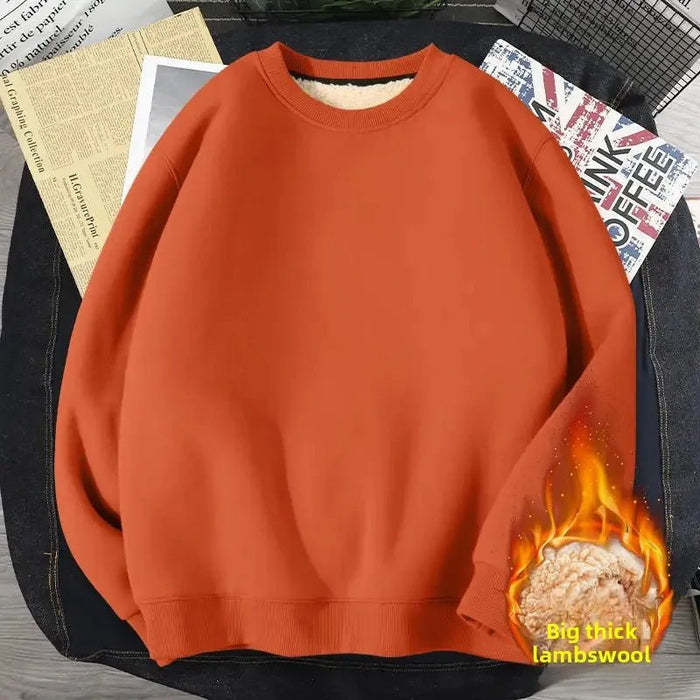 SaneShoppe - Lamb Velvet Hoodie Sweatshirt Men's Winter Thick Warm Solid Color Coat Large Size round Neck Casual Loose Fit from China
