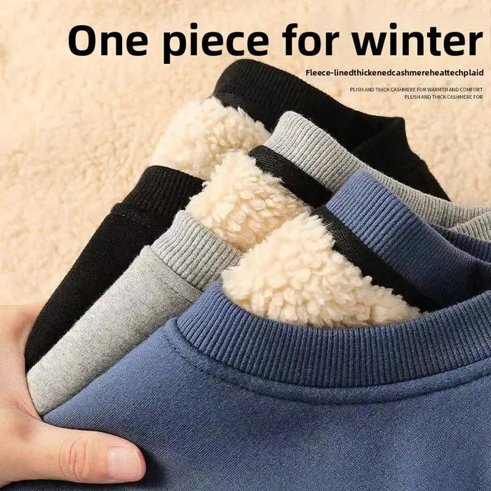 SaneShoppe - Lamb Velvet Hoodie Sweatshirt Men's Winter Thick Warm Solid Color Coat Large Size round Neck Casual Loose Fit from China