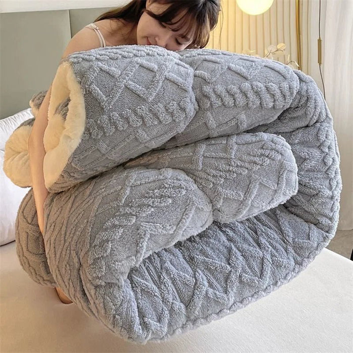 SaneShoppe - Lamb wool blanket thickened warm winter quilt with milk velvet spring autumn comforter student dormitory single double quilt