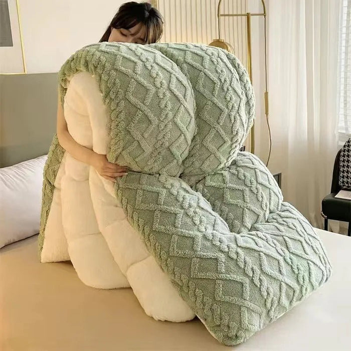 SaneShoppe - Lamb wool blanket thickened warm winter quilt with milk velvet spring autumn comforter student dormitory single double quilt