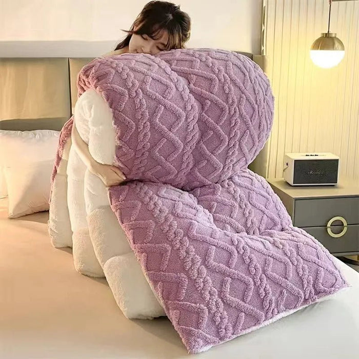 SaneShoppe - Lamb wool blanket thickened warm winter quilt with milk velvet spring autumn comforter student dormitory single double quilt