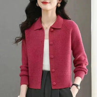 SaneShoppe - Lapel Sweater Coat Women's New2025Spring Autumn New Coat Ladies Short Person Knitwear Fashion Jacket Western Cardigan Female Top