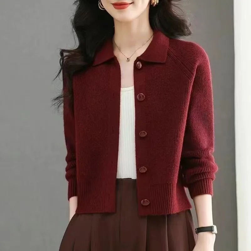 SaneShoppe - Lapel Sweater Coat Women's New2025Spring Autumn New Coat Ladies Short Person Knitwear Fashion Jacket Western Cardigan Female Top