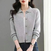 SaneShoppe - Lapel Sweater Coat Women's New2025Spring Autumn New Coat Ladies Short Person Knitwear Fashion Jacket Western Cardigan Female Top