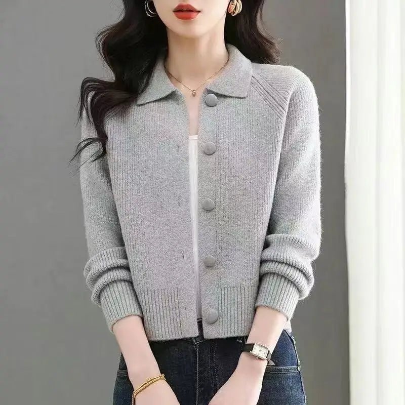 SaneShoppe - Lapel Sweater Coat Women's New2025Spring Autumn New Coat Ladies Short Person Knitwear Fashion Jacket Western Cardigan Female Top