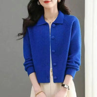 SaneShoppe - Lapel Sweater Coat Women's New2025Spring Autumn New Coat Ladies Short Person Knitwear Fashion Jacket Western Cardigan Female Top
