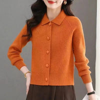 SaneShoppe - Lapel Sweater Coat Women's New2025Spring Autumn New Coat Ladies Short Person Knitwear Fashion Jacket Western Cardigan Female Top