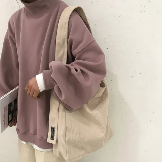 SaneShoppe - Large Corduroy Shoulder Shopper Bag for Women Cotton Cloth Fashion Canvas Tote Shopping Bags Woman Handbags Reusable Travel Bags