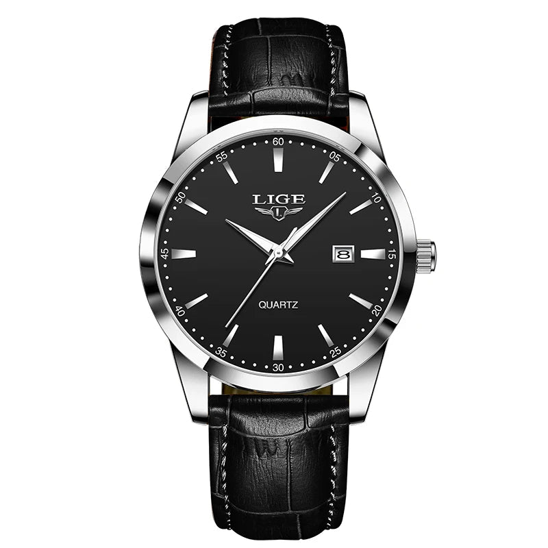 SaneShoppe-LIGE Men's Military Sports Quartz Watch - Brown Leather Waterproof Chronograph