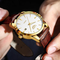 SaneShoppe-LIGE Men's Military Sports Quartz Watch - Brown Leather Waterproof Chronograph