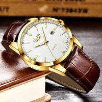 SaneShoppe-LIGE Men's Military Sports Quartz Watch - Brown Leather Waterproof Chronograph
