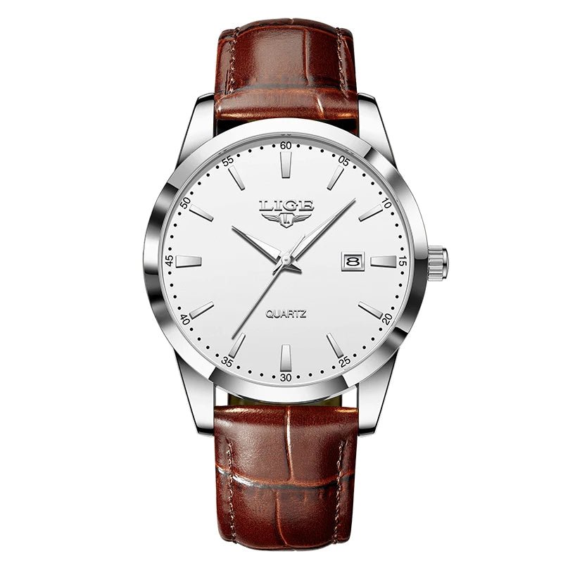 SaneShoppe-LIGE Men's Military Sports Quartz Watch - Brown Leather Waterproof Chronograph