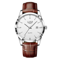 SaneShoppe-LIGE Men's Military Sports Quartz Watch - Brown Leather Waterproof Chronograph