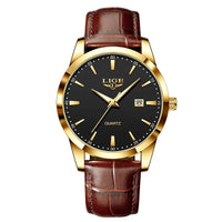 SaneShoppe-LIGE Men's Military Sports Quartz Watch - Brown Leather Waterproof Chronograph