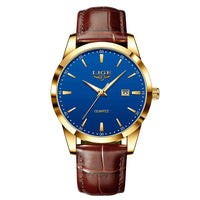 SaneShoppe-LIGE Men's Military Sports Quartz Watch - Brown Leather Waterproof Chronograph