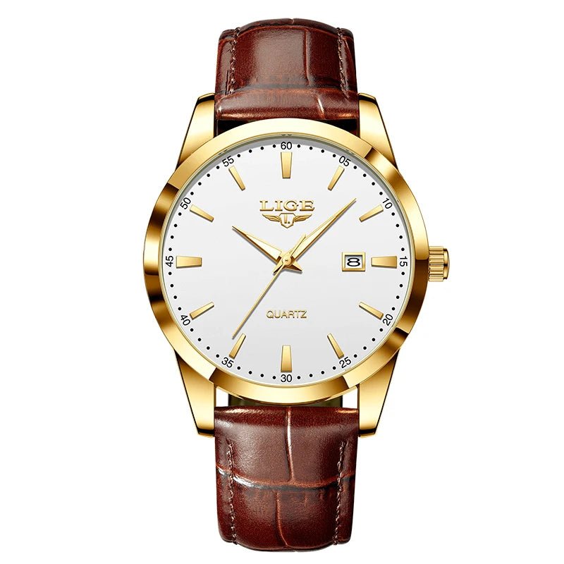 SaneShoppe-LIGE Men's Military Sports Quartz Watch - Brown Leather Waterproof Chronograph