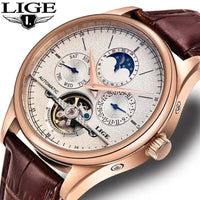 SaneShoppe-LIGE Tourbillon Automatic Men's Military Watch Leather Waterproof Wristwatch
