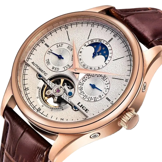 SaneShoppe-LIGE Tourbillon Automatic Men's Military Watch Leather Waterproof Wristwatch