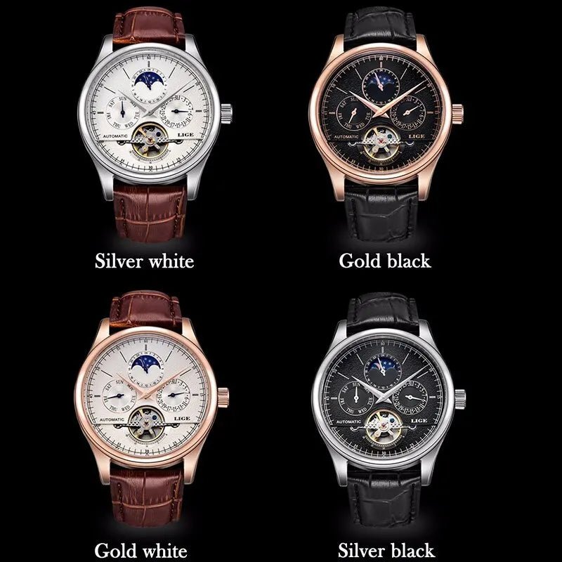 SaneShoppe-LIGE Tourbillon Automatic Men's Military Watch Leather Waterproof Wristwatch